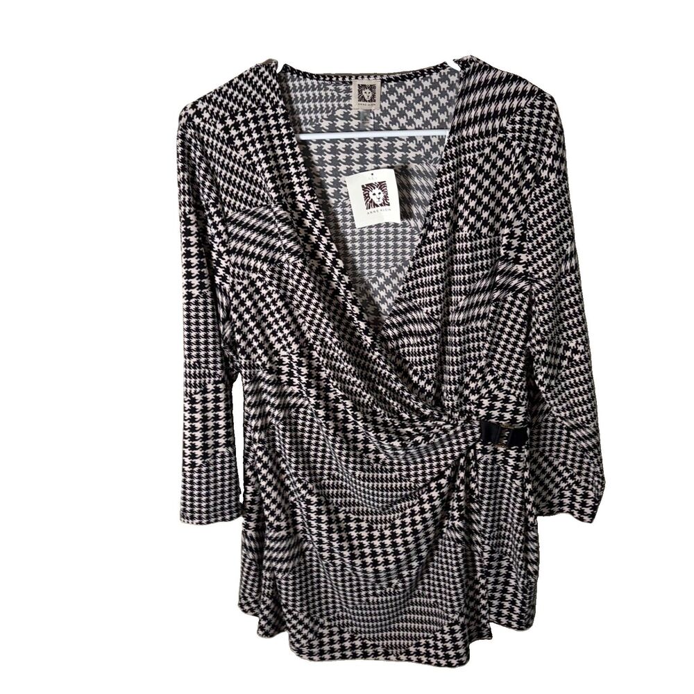 Anne Klein Blouse Women's XL Wrap 3/4 Sleeve Casual Top Shirt Career Printed